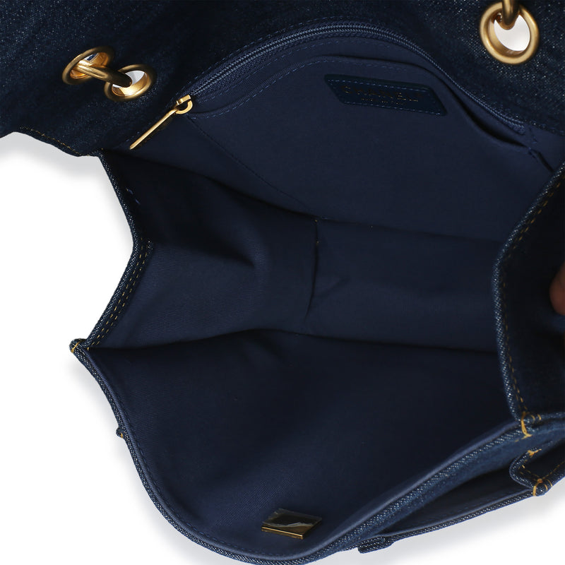 Chanel Dark Blue Quilted Denim Double You Backpack Handbag