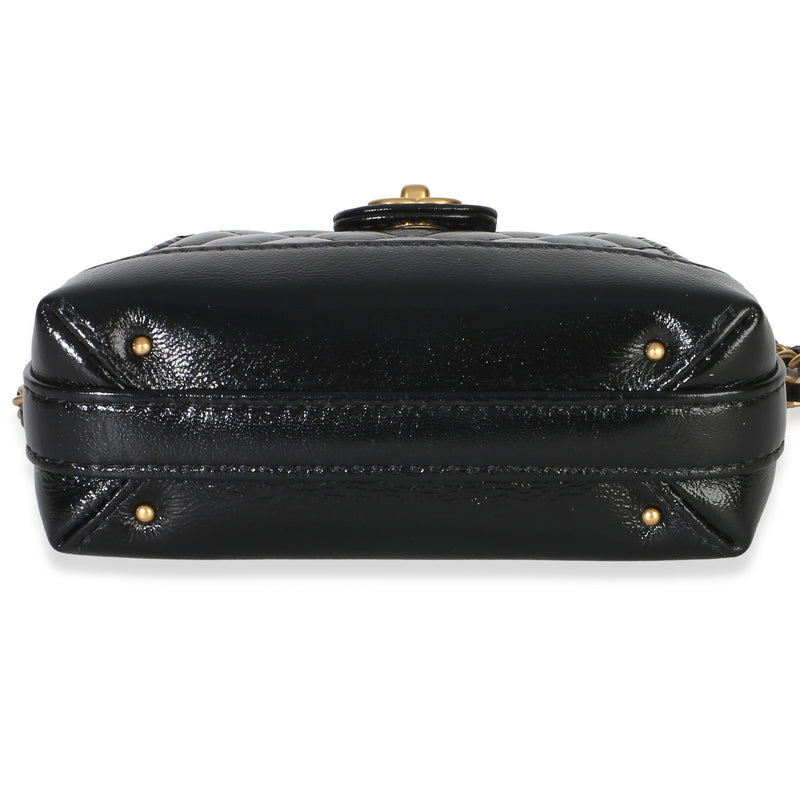 Chanel Black Quilted Shiny Lambskin Nano Cocodoc Clutch With Chain Leather Handbag