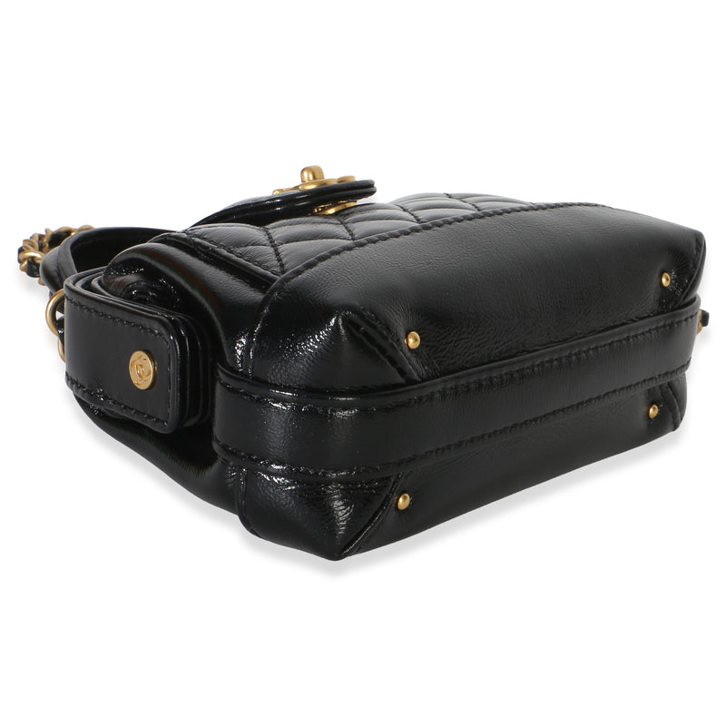 Chanel Black Quilted Shiny Lambskin Nano Cocodoc Clutch With Chain Leather Handbag