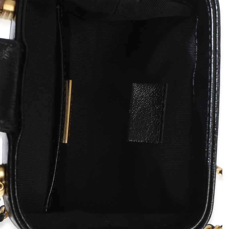 Chanel Black Quilted Shiny Lambskin Nano Cocodoc Clutch With Chain Leather Handbag