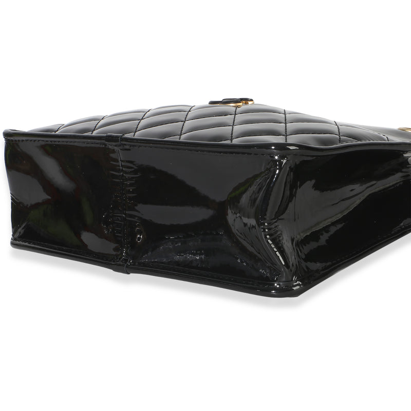 Chanel Black Quilted Patent Graphic Catch Small Shopping Bag Leather Handbag