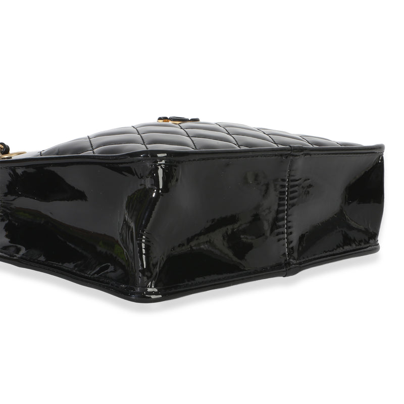Chanel Black Quilted Patent Graphic Catch Small Shopping Bag Leather Handbag