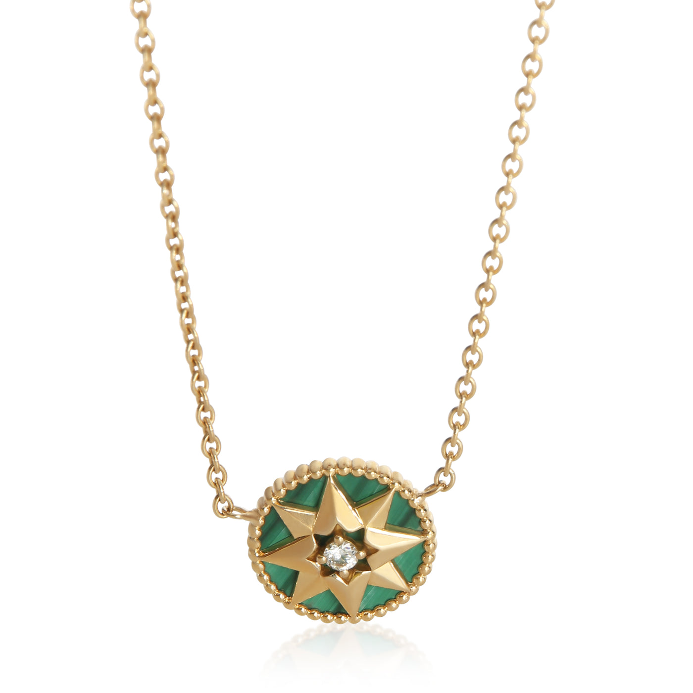 Christian Dior Yellow Gold Malachite And Diamond Rose Des Vents Necklace 18k