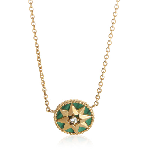 Christian Dior Yellow Gold Malachite And Diamond Rose Des Vents Necklace 18k