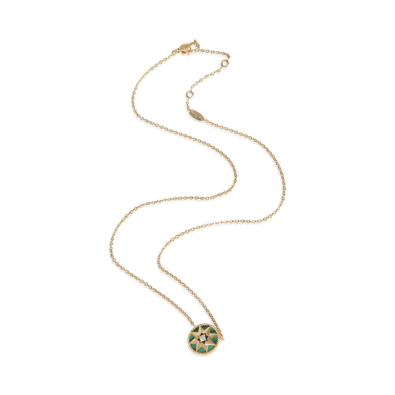 Christian Dior Yellow Gold Malachite And Diamond Rose Des Vents Necklace 18k