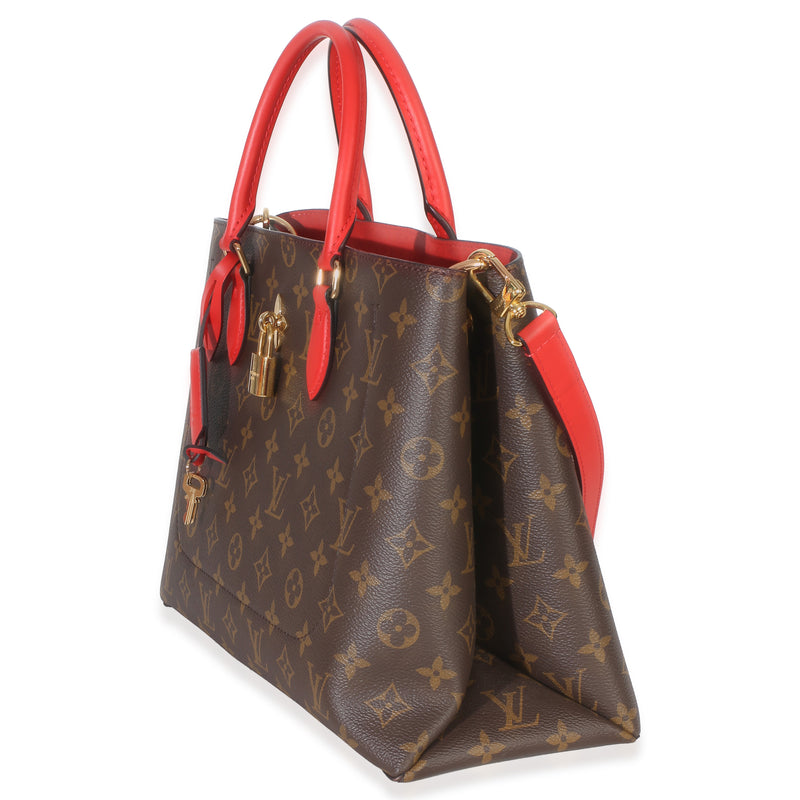 Louis Vuitton Red Monogram Canvas Flower Tote Brown; Handbag
