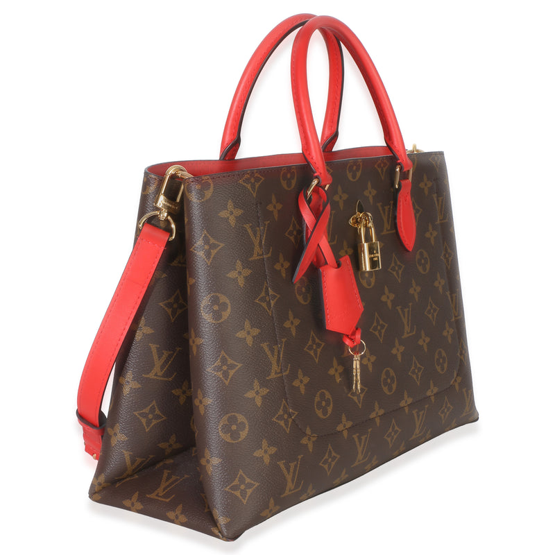 Louis Vuitton Red Monogram Canvas Flower Tote Brown; Handbag
