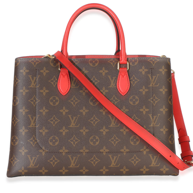 Louis Vuitton Red Monogram Canvas Flower Tote Brown; Handbag