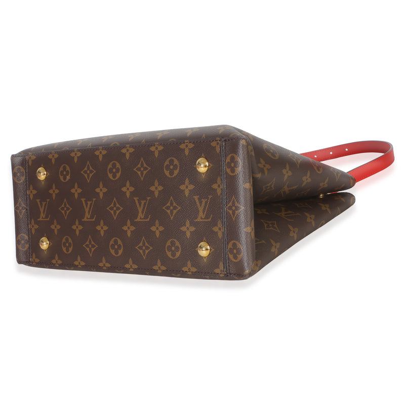 Louis Vuitton Red Monogram Canvas Flower Tote Brown; Handbag