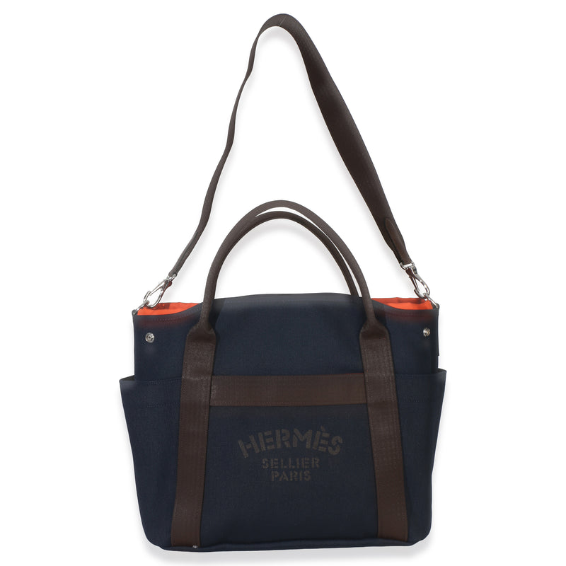 Hermès Bleu Navy Feu Canvas The Grooming Bag Blue Handbag
