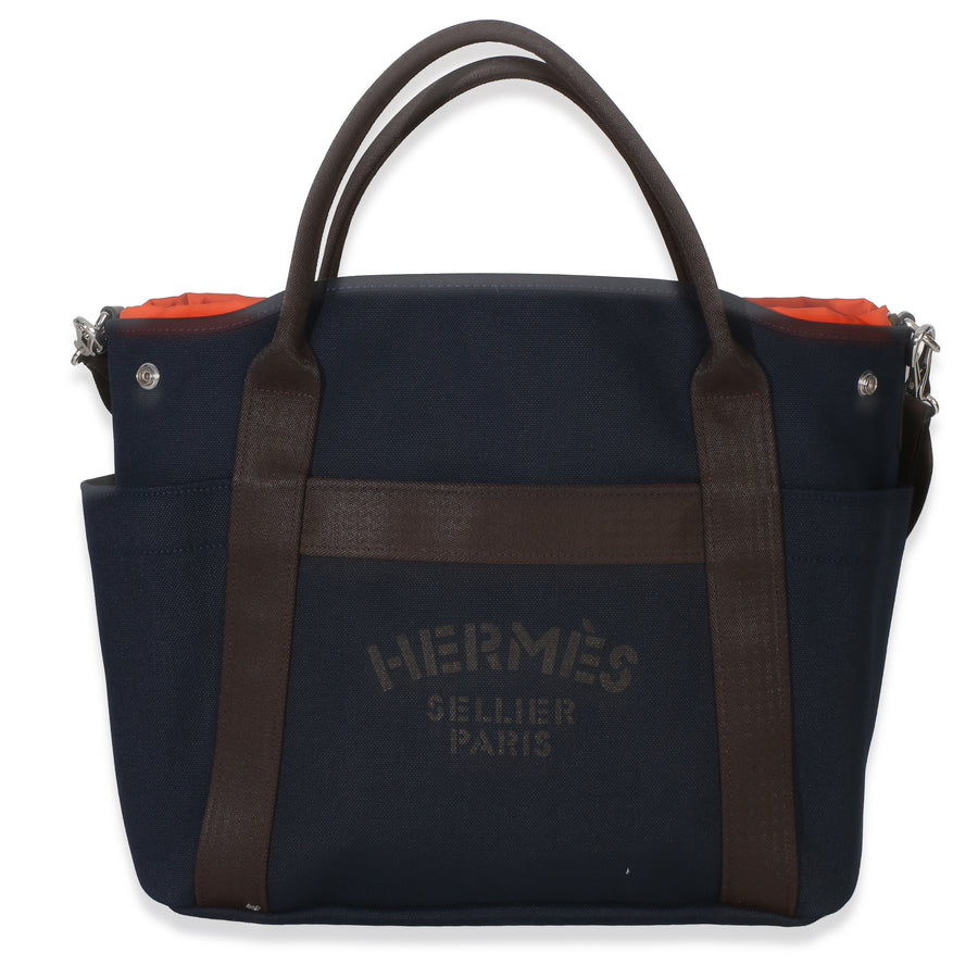 Hermès Bleu Navy Feu Canvas The Grooming Bag Blue Handbag
