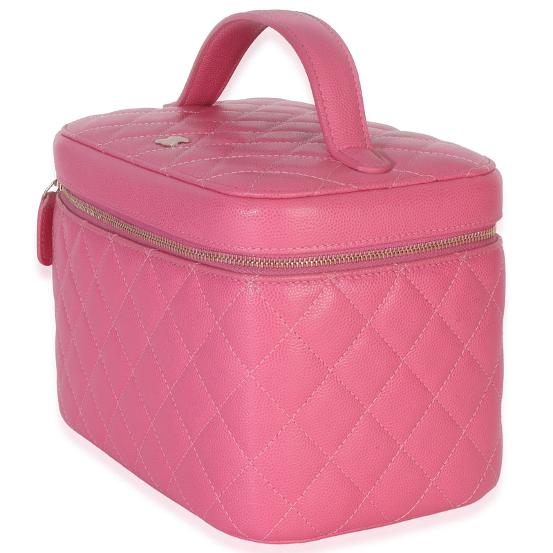 Chanel Pink Quilted Caviar Large Top Handle Vanity Case Leather Handbag