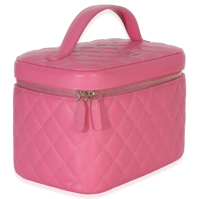 Chanel Pink Quilted Caviar Large Top Handle Vanity Case Leather Handbag