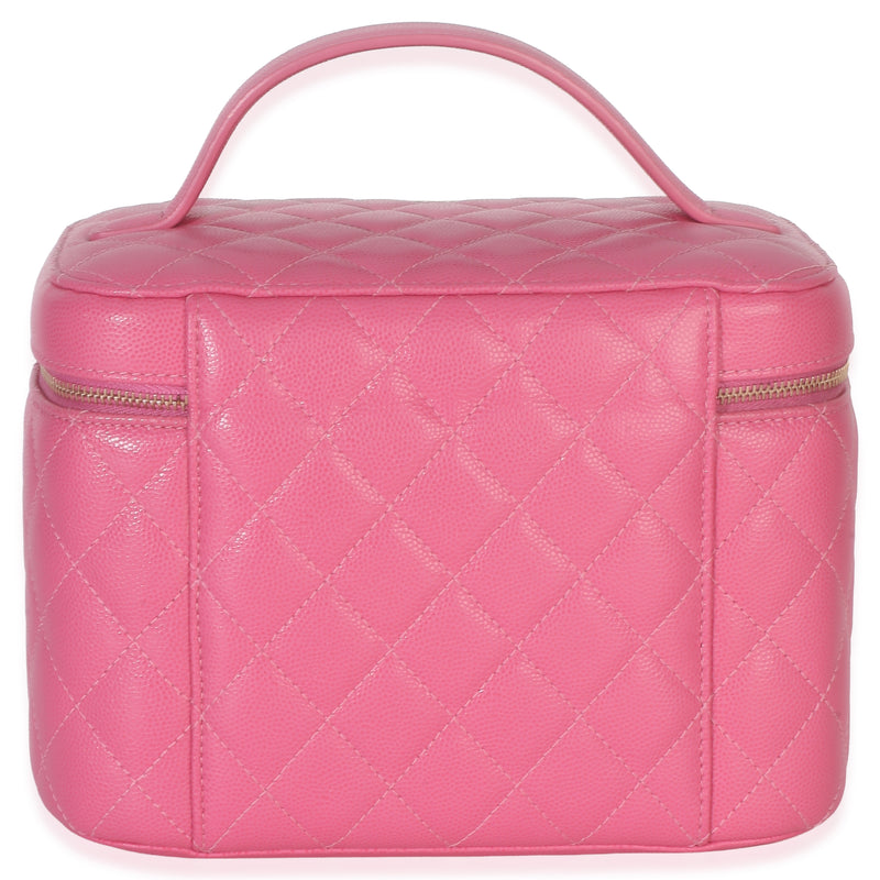 Chanel Pink Quilted Caviar Large Top Handle Vanity Case Leather Handbag