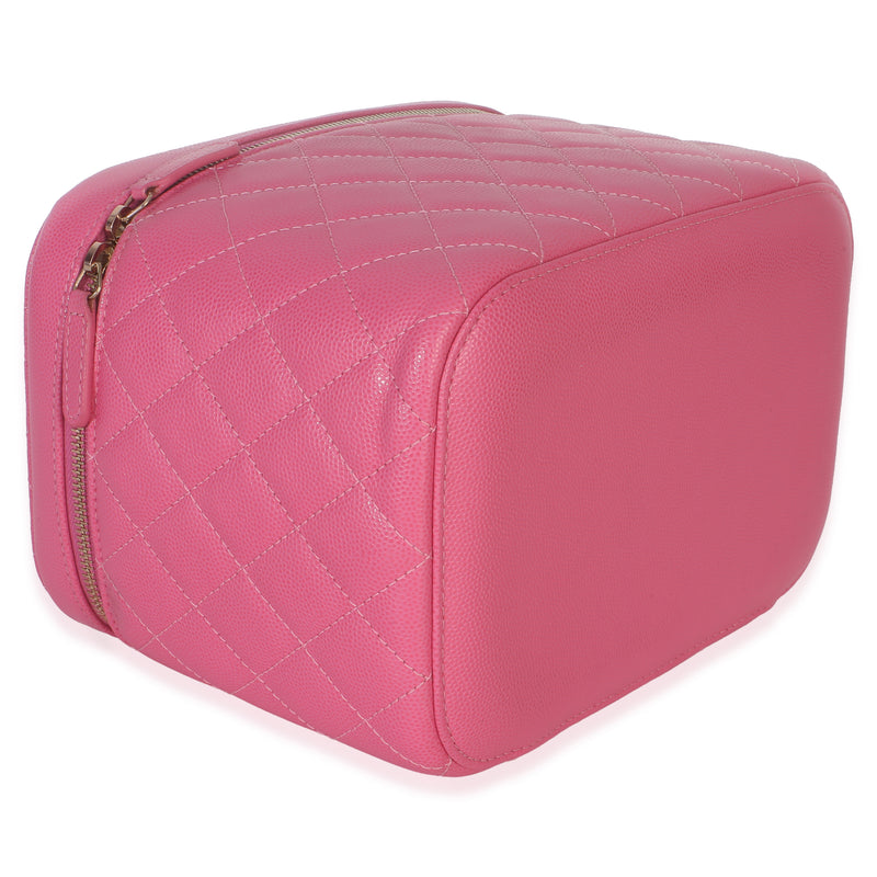 Chanel Pink Quilted Caviar Large Top Handle Vanity Case Leather Handbag