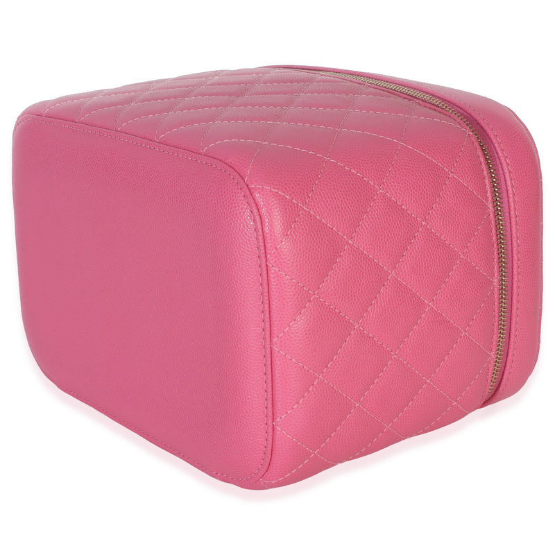 Chanel Pink Quilted Caviar Large Top Handle Vanity Case Leather Handbag