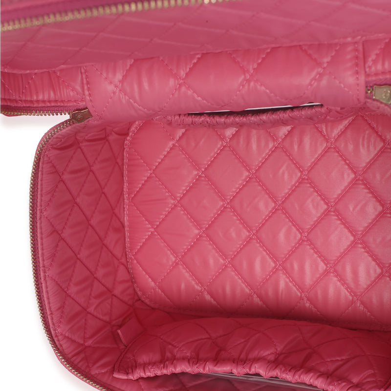 Chanel Pink Quilted Caviar Large Top Handle Vanity Case Leather Handbag