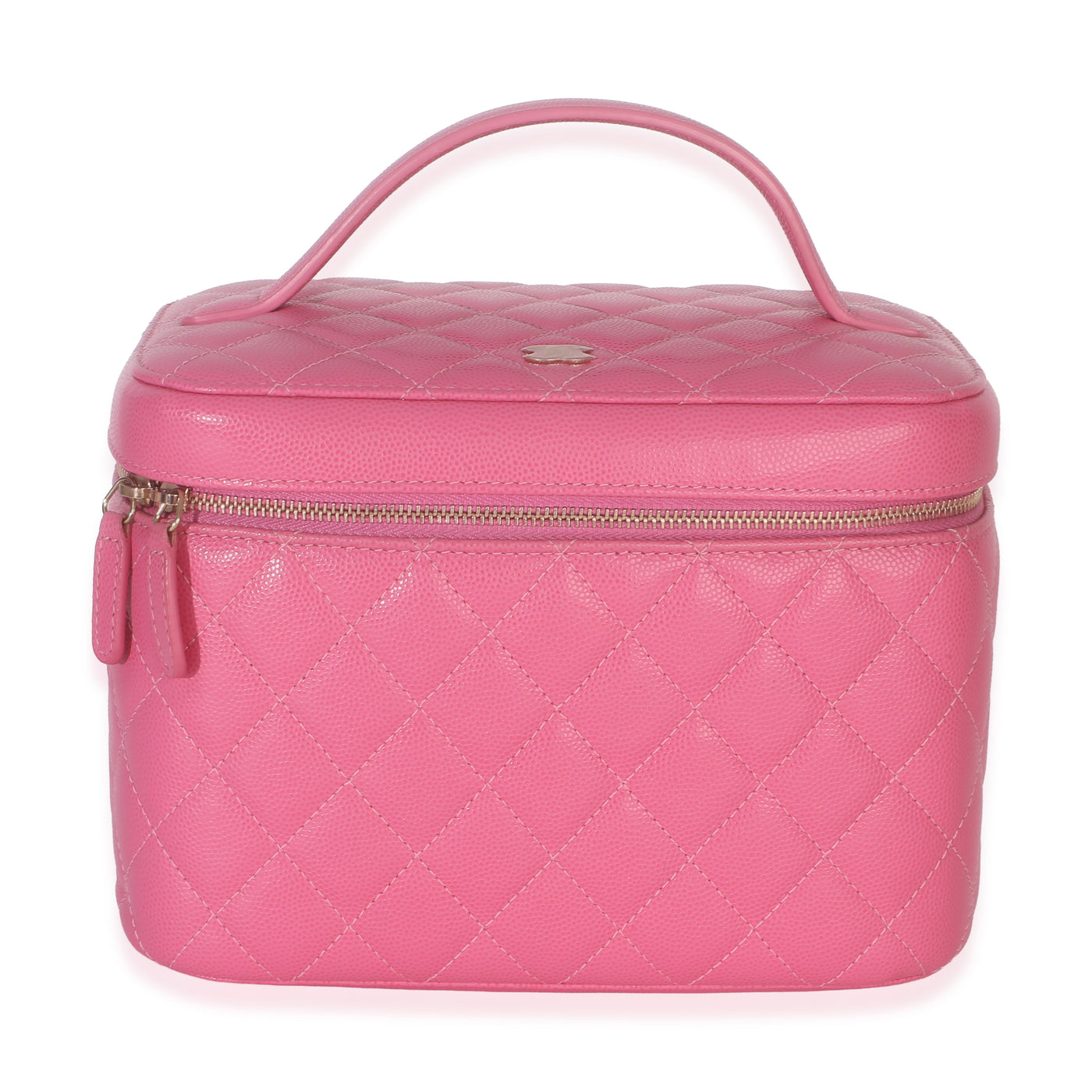 Chanel Pink Quilted Caviar Large Top Handle Vanity Case Leather Handbag