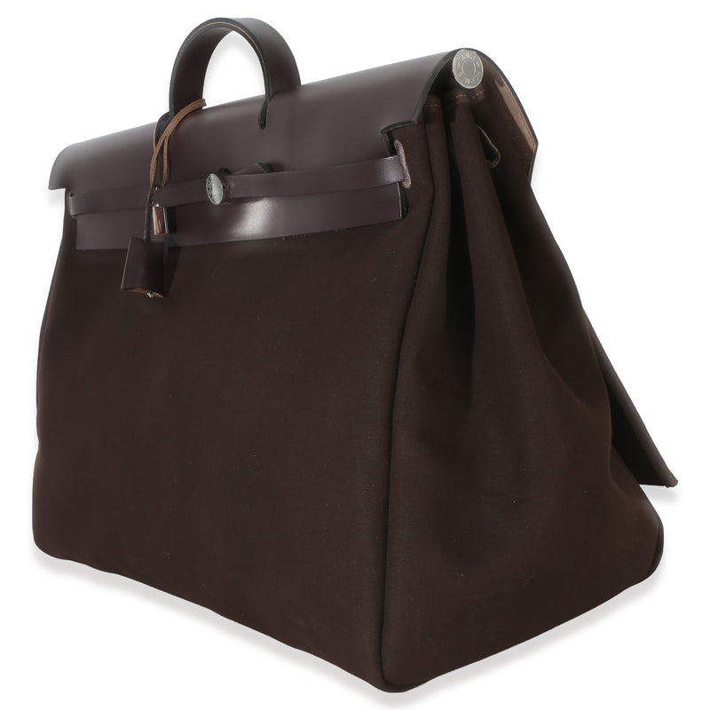 Hermès Chocolat Toile Officier Vache Hunter Herbag Zip Cabine Bag Phw Brown Canvas Handbag