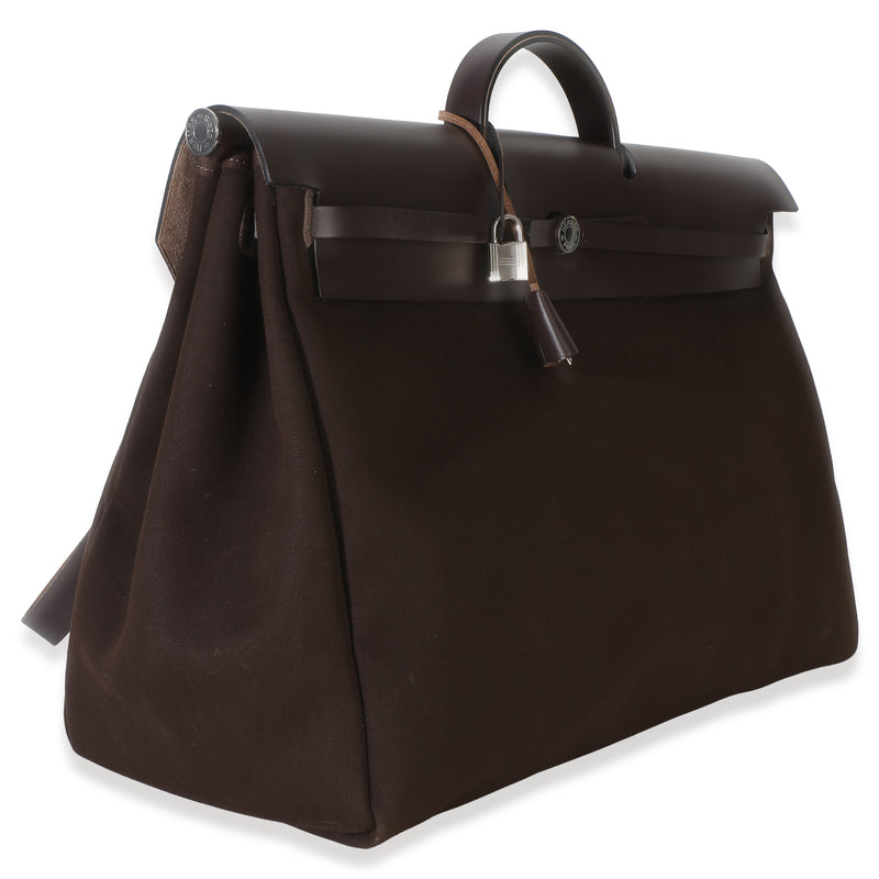 Hermès Chocolat Toile Officier Vache Hunter Herbag Zip Cabine Bag Phw Brown Canvas Handbag