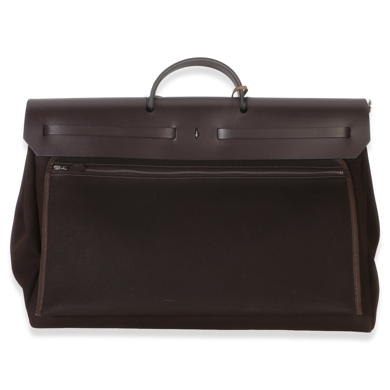Hermès Chocolat Toile Officier Vache Hunter Herbag Zip Cabine Bag Phw Brown Canvas Handbag
