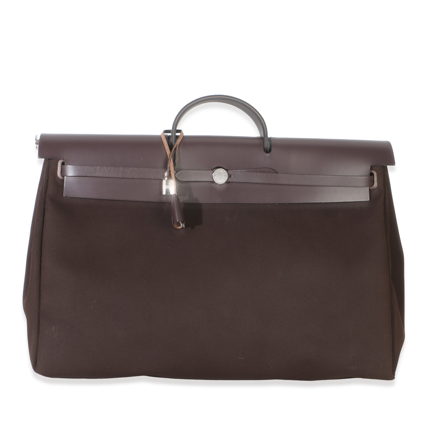 Hermès Chocolat Toile Officier Vache Hunter Herbag Zip Cabine Bag Phw Brown Canvas Handbag