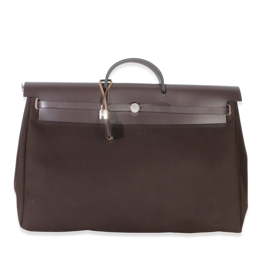 Hermès Chocolat Toile Officier Vache Hunter Herbag Zip Cabine Bag Phw Brown Canvas Handbag