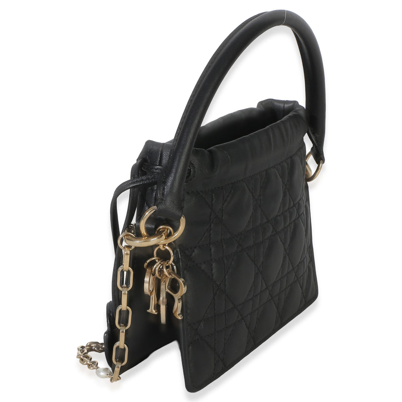 Christian Dior Black Lambskin Cannage Lady Milly Mini Drawstring Bag Leather Handbag