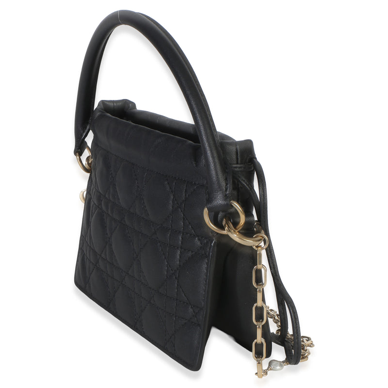 Christian Dior Black Lambskin Cannage Lady Milly Mini Drawstring Bag Leather Handbag