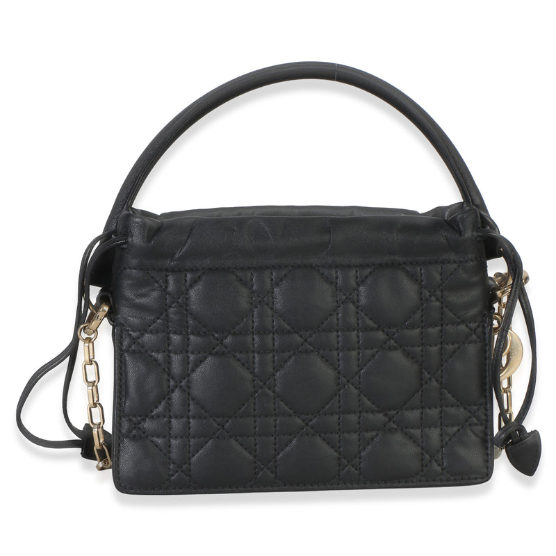 Christian Dior Black Lambskin Cannage Lady Milly Mini Drawstring Bag Leather Handbag