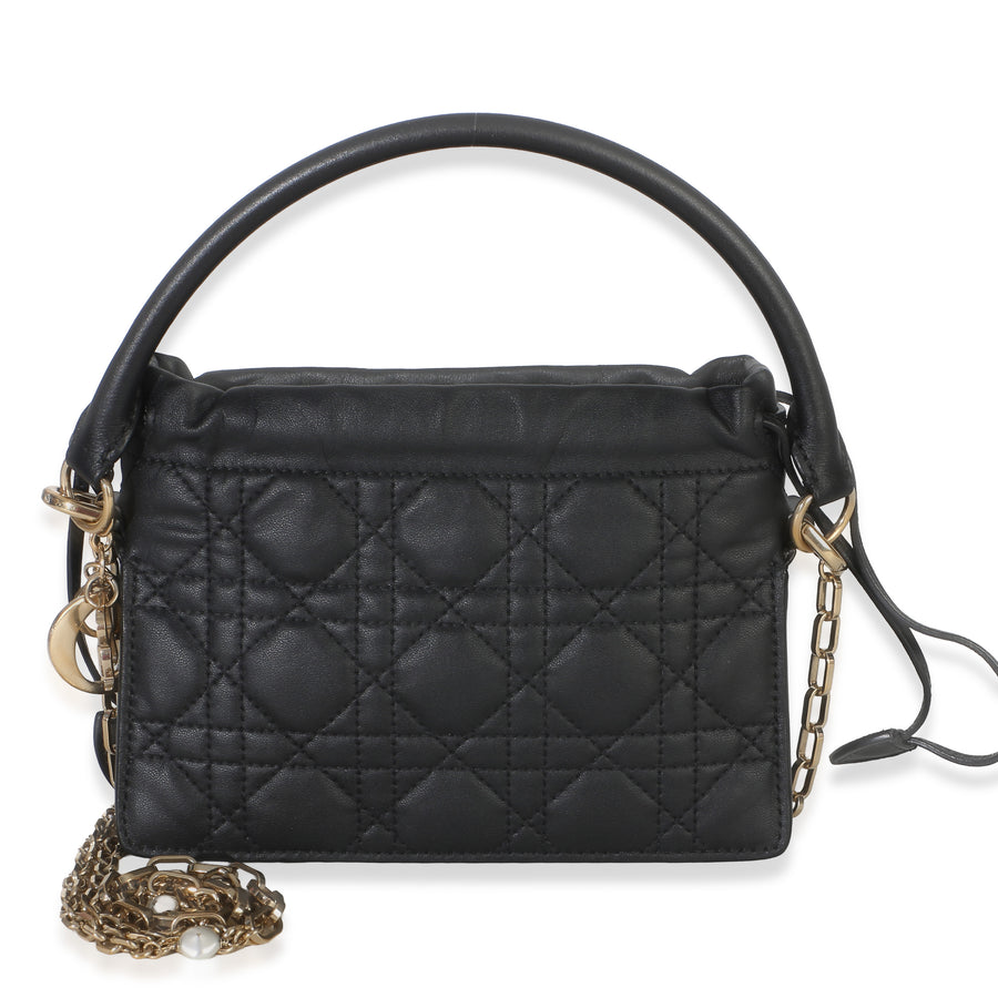 Christian Dior Black Lambskin Cannage Lady Milly Mini Drawstring Bag Leather Handbag