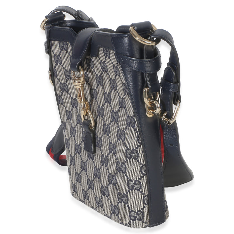 Gucci Navy Beige Gg Monogram Canvas Mini Bucket Bag Blue Handbag