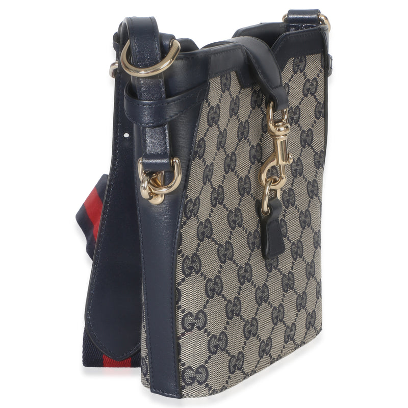 Gucci Navy Beige Gg Monogram Canvas Mini Bucket Bag Blue Handbag