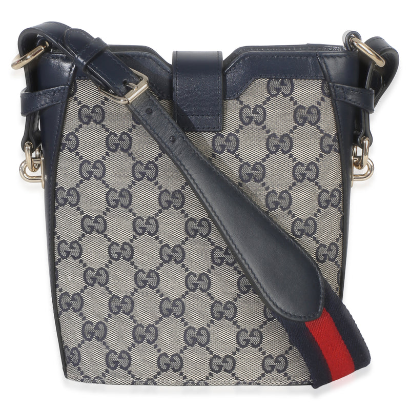 Gucci Navy Beige Gg Monogram Canvas Mini Bucket Bag Blue Handbag