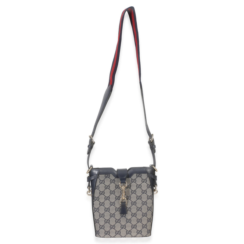 Gucci Navy Beige Gg Monogram Canvas Mini Bucket Bag Blue Handbag