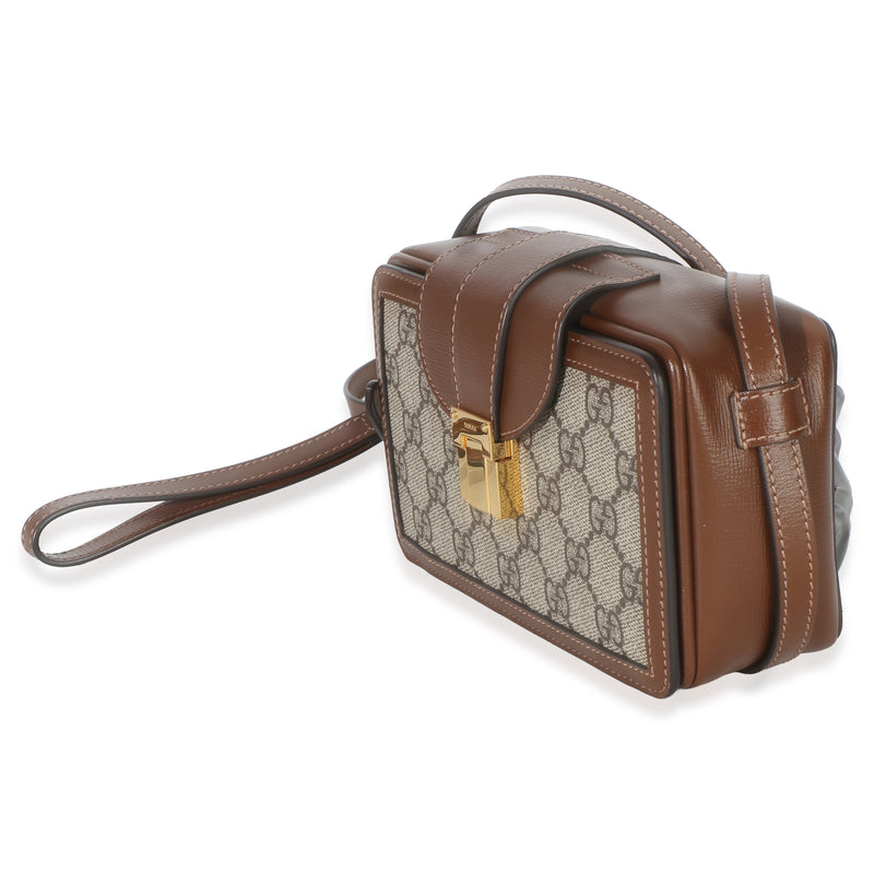 Gucci Beige Brown Gg Supreme Monogram Mini Clasp Bag Coated Canvas; Leather Handbag