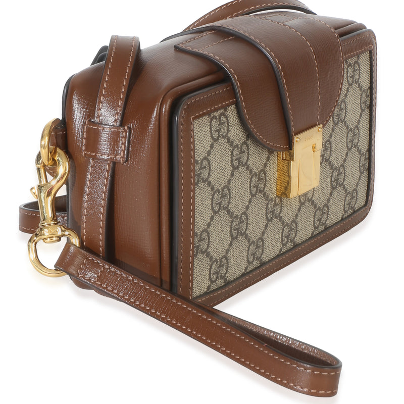 Gucci Beige Brown Gg Supreme Monogram Mini Clasp Bag Coated Canvas; Leather Handbag