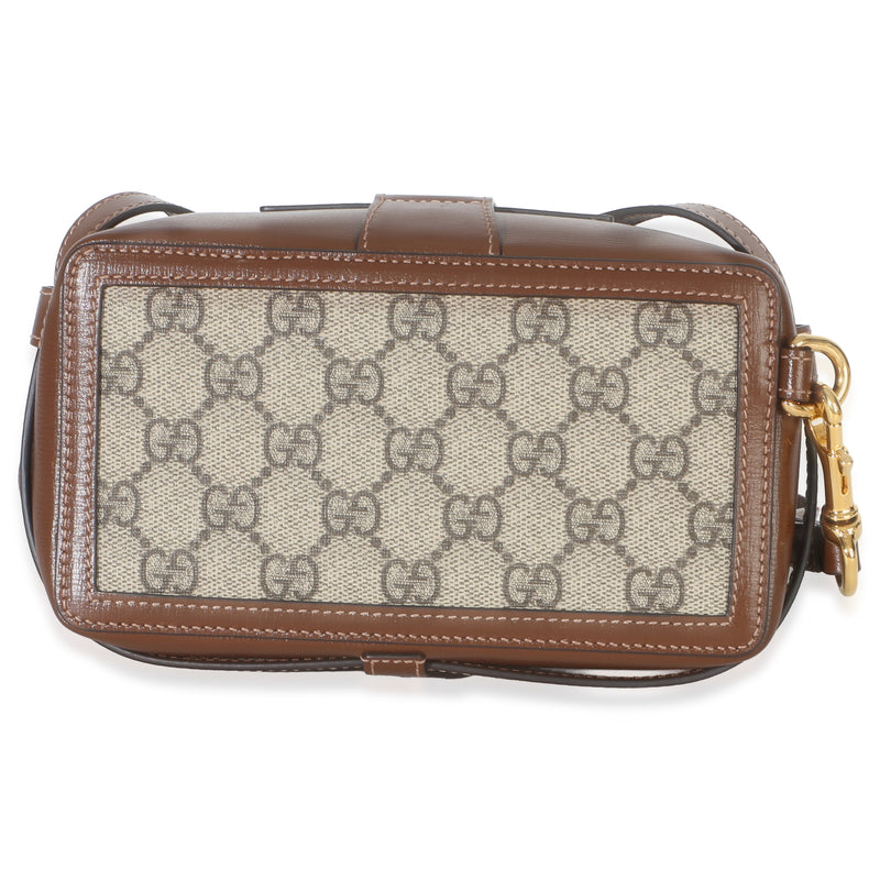 Gucci Beige Brown Gg Supreme Monogram Mini Clasp Bag Coated Canvas; Leather Handbag