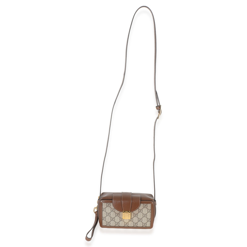 Gucci Beige Brown Gg Supreme Monogram Mini Clasp Bag Coated Canvas; Leather Handbag