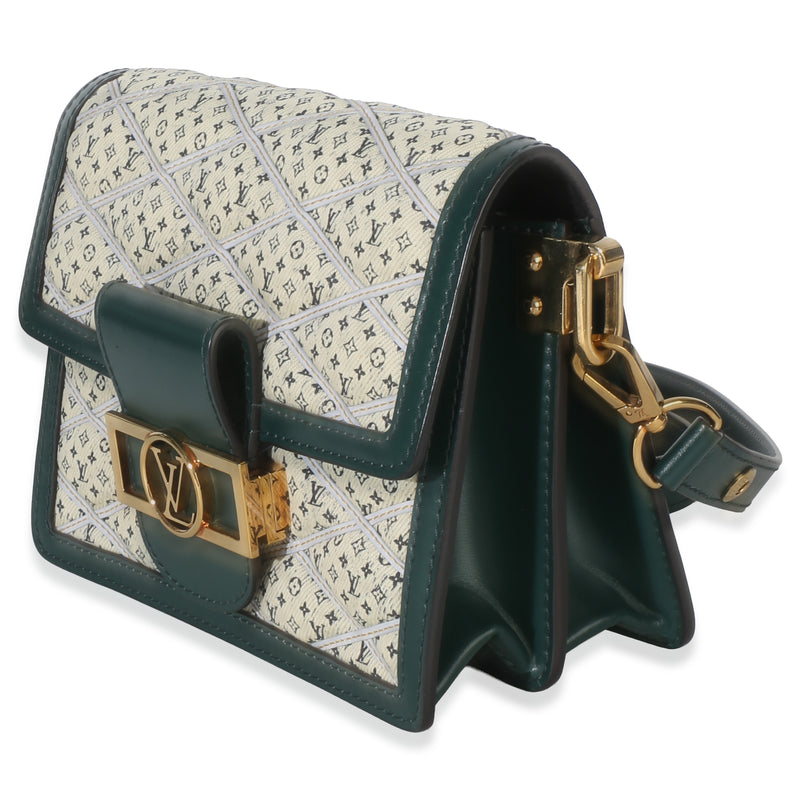 Louis Vuitton Green Quilted Denim Printed Monogram Mini Dauphine Neutral Handbag
