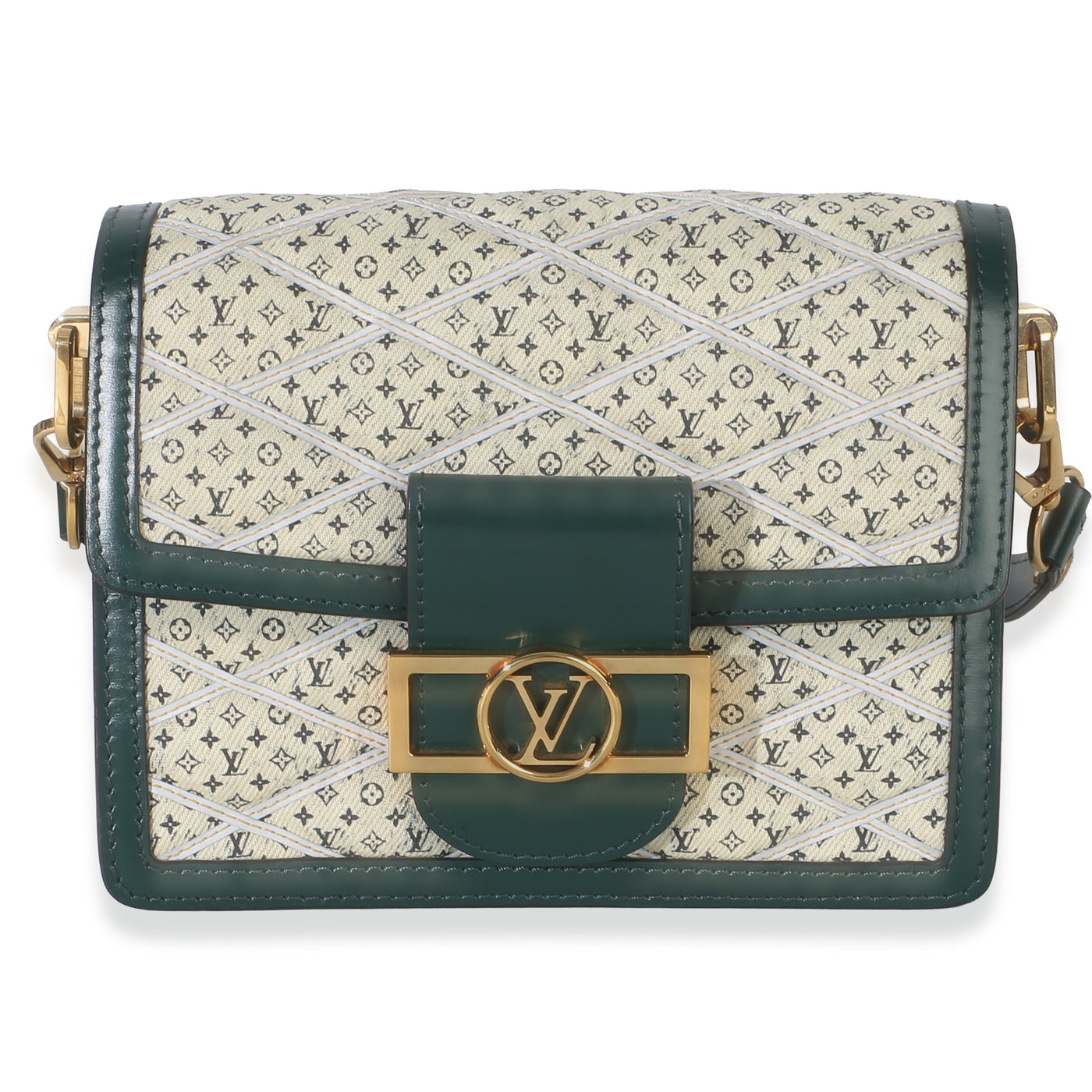 Louis Vuitton Green Quilted Denim Printed Monogram Mini Dauphine Neutral Handbag