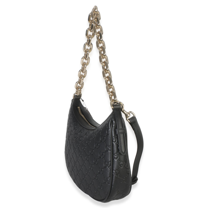 Gucci Black Embossed Calfskin Gg Arabella Half Moon Shoulder Bag Leather Handbag