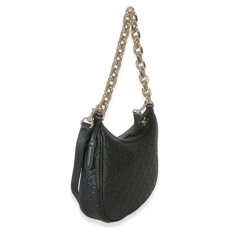 Gucci Black Embossed Calfskin Gg Arabella Half Moon Shoulder Bag Leather Handbag
