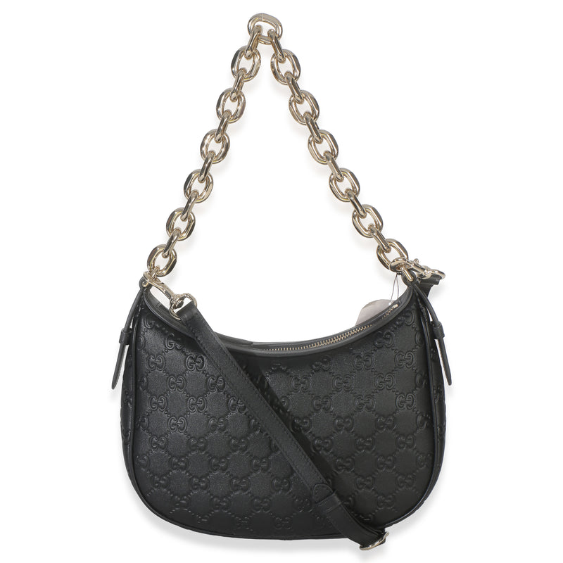 Gucci Black Embossed Calfskin Gg Arabella Half Moon Shoulder Bag Leather Handbag