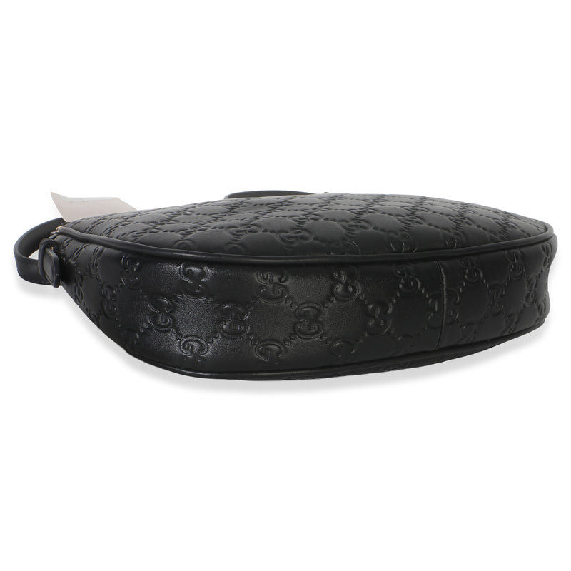 Gucci Black Embossed Calfskin Gg Arabella Half Moon Shoulder Bag Leather Handbag