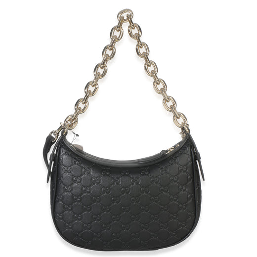 Gucci Black Embossed Calfskin Gg Arabella Half Moon Shoulder Bag Leather Handbag