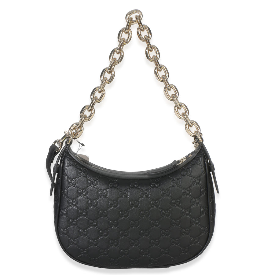 Gucci Black Embossed Calfskin Gg Arabella Half Moon Shoulder Bag Leather Handbag