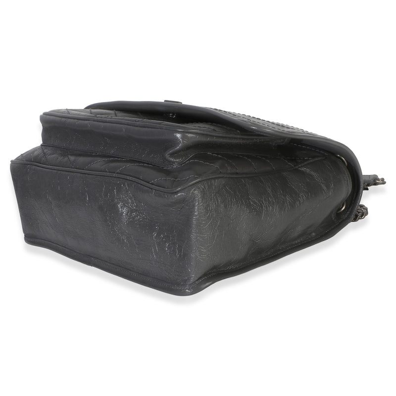 Saint Laurent Grey Crinkled Calfskin Matelasse Large Niki Chain Satchel Gray Leather Handbag