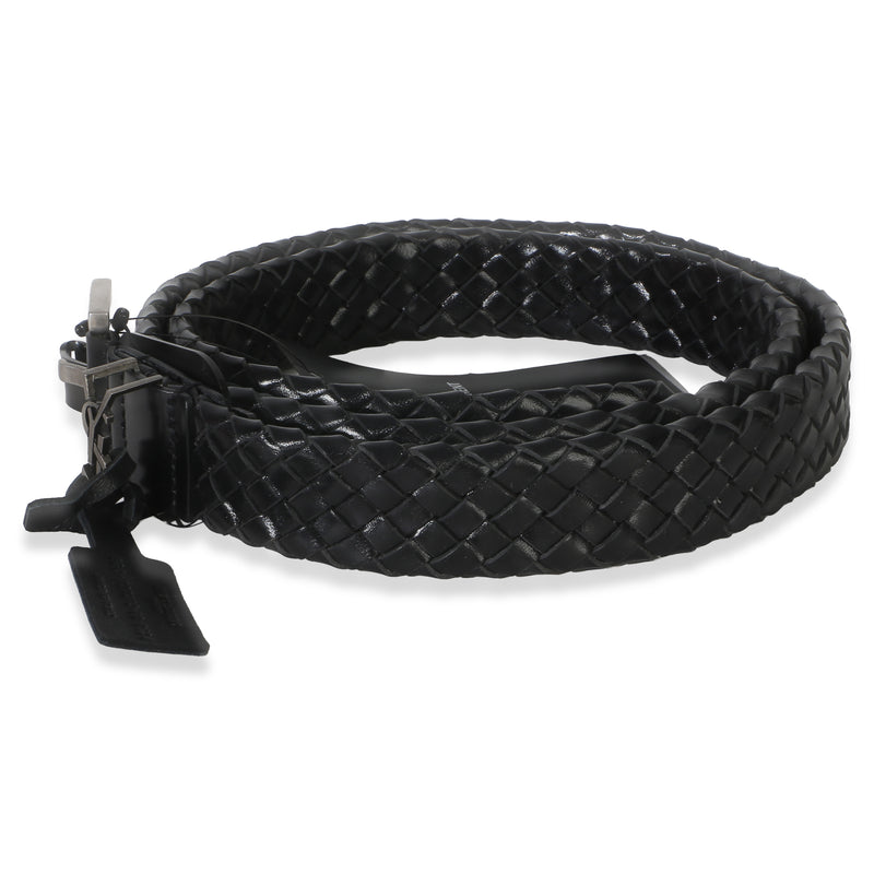 Saint Laurent Black Woven Lambskin Cassandre 38mm Belt 80-32 Leather