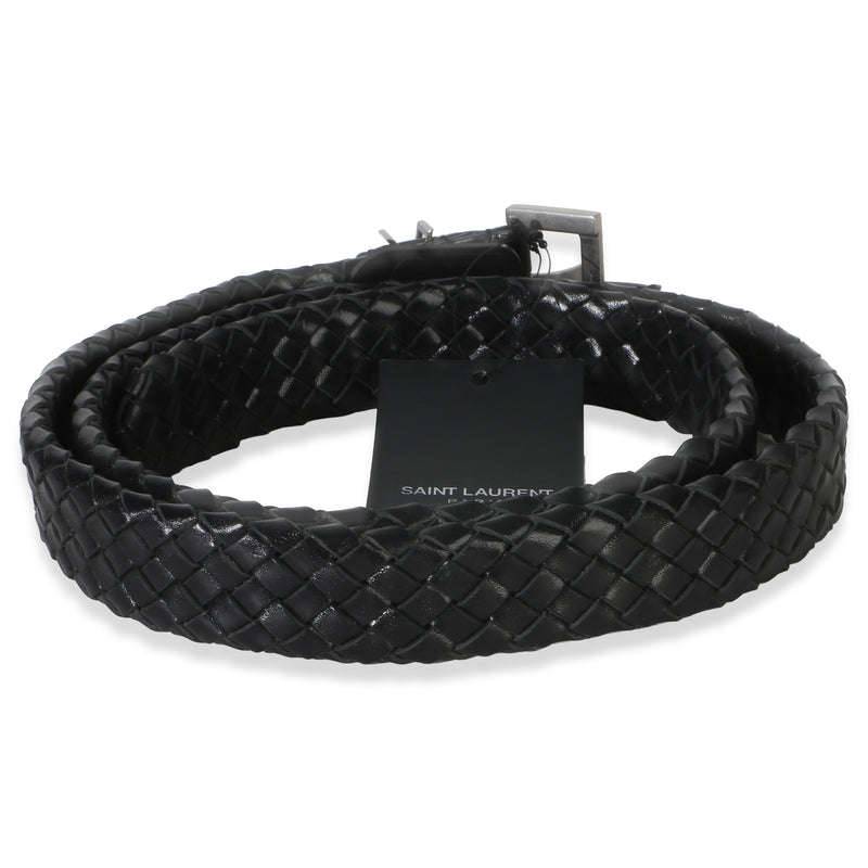 Saint Laurent Black Woven Lambskin Cassandre 38mm Belt 80-32 Leather